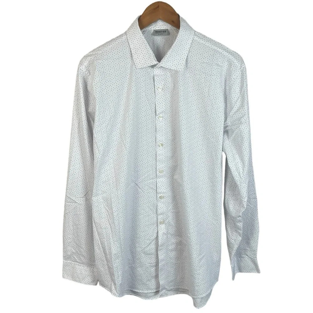 BF1194 Men’s REACTION Kenneth Cole Polka Dot SLIM Fit Button Down Shirt XL